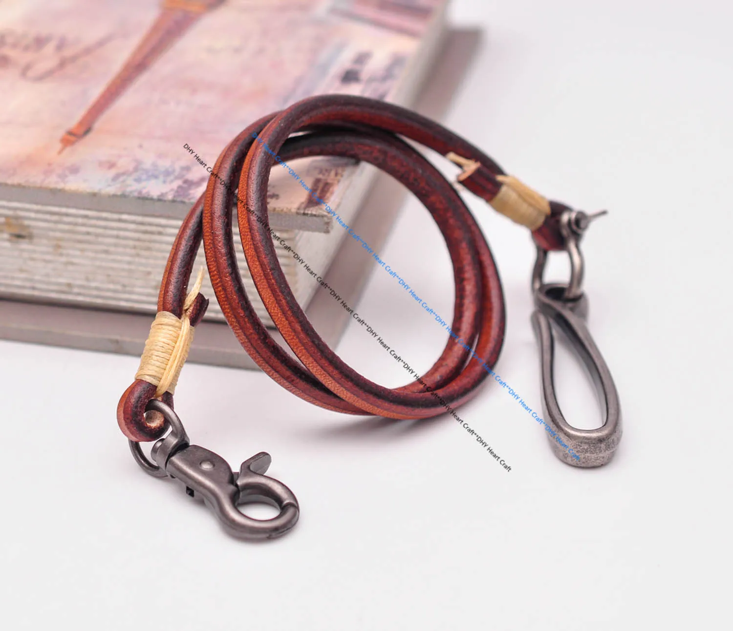 30" Retro Brown Handmade Long Punk Biker Motocycle Trucker 7*5mm Thick Plain Leather Keychain Jean Wallet Chain With Brass Hook