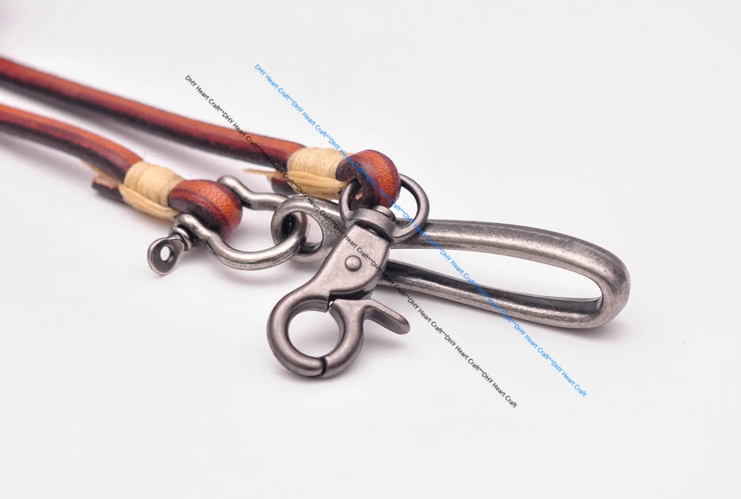 30" Retro Brown Handmade Long Punk Biker Motocycle Trucker 7*5mm Thick Plain Leather Keychain Jean Wallet Chain With Brass Hook