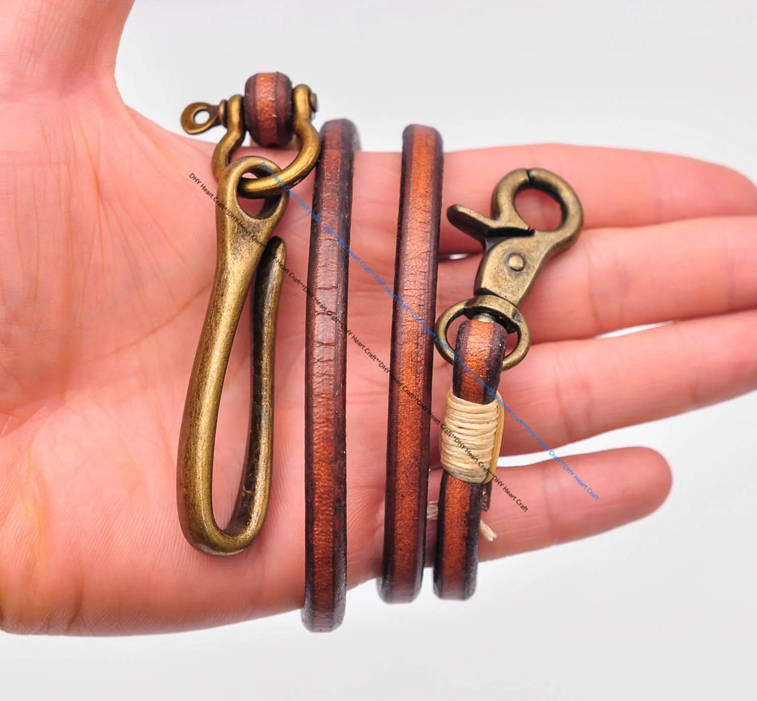 30" Retro Brown Handmade Long Punk Biker Motocycle Trucker 7*5mm Thick Plain Leather Keychain Jean Wallet Chain With Brass Hook