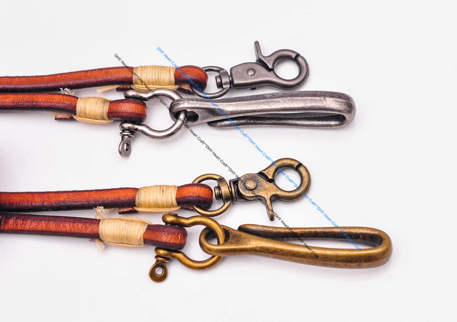 30" Retro Brown Handmade Long Punk Biker Motocycle Trucker 7*5mm Thick Plain Leather Keychain Jean Wallet Chain With Brass Hook