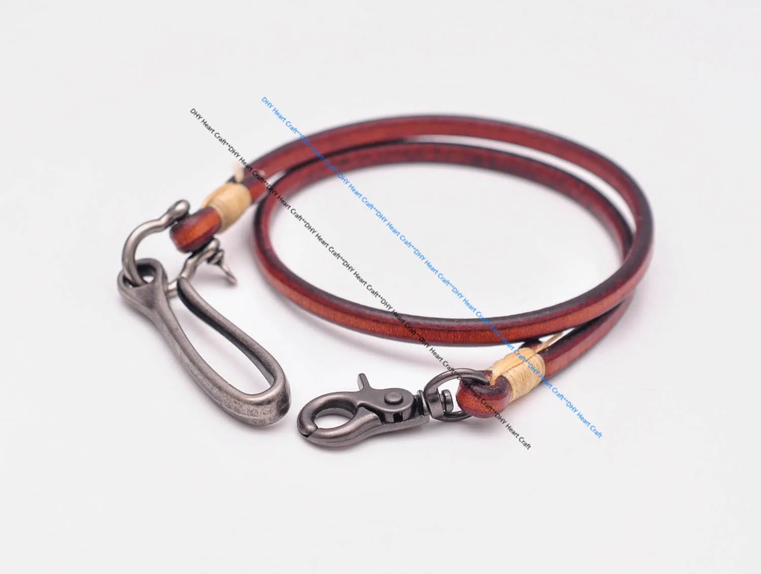 30" Retro Brown Handmade Long Punk Biker Motocycle Trucker 7*5mm Thick Plain Leather Keychain Jean Wallet Chain With Brass Hook