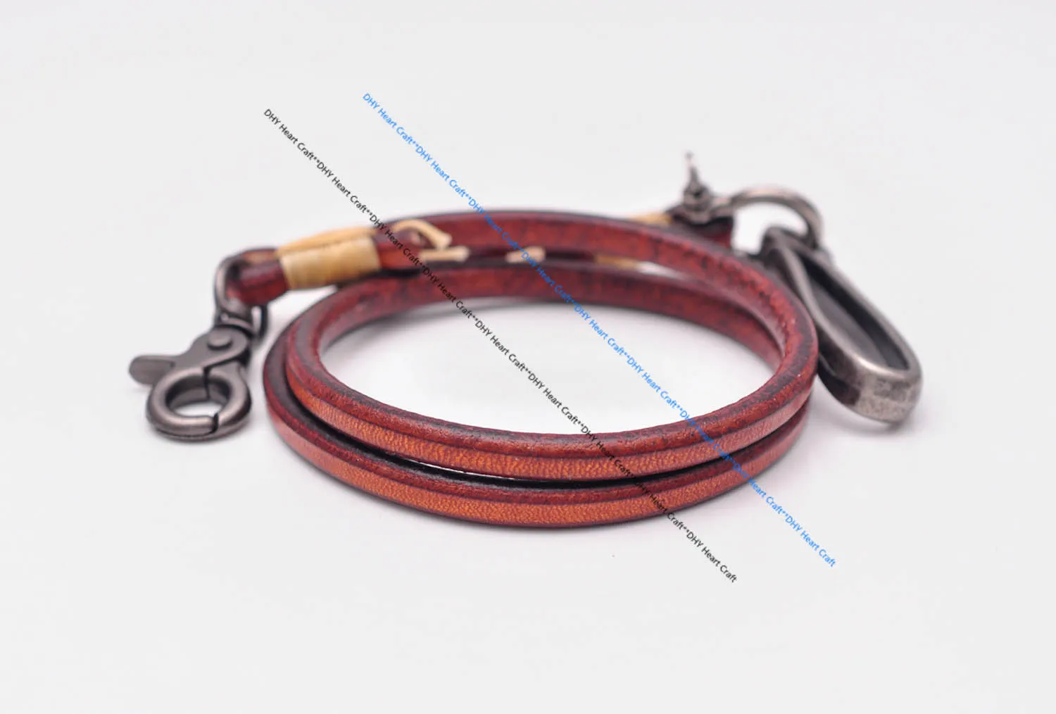 30" Retro Brown Handmade Long Punk Biker Motocycle Trucker 7*5mm Thick Plain Leather Keychain Jean Wallet Chain With Brass Hook
