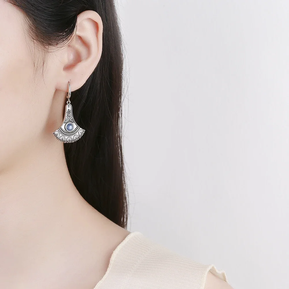 Long Pendant Natural Kyanite Earrings S925 Silver Earrings for Women Jewelry Vintage Engagement Party Anniversary Gift
