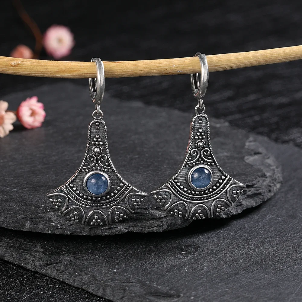 Long Pendant Natural Kyanite Earrings S925 Silver Earrings for Women Jewelry Vintage Engagement Party Anniversary Gift