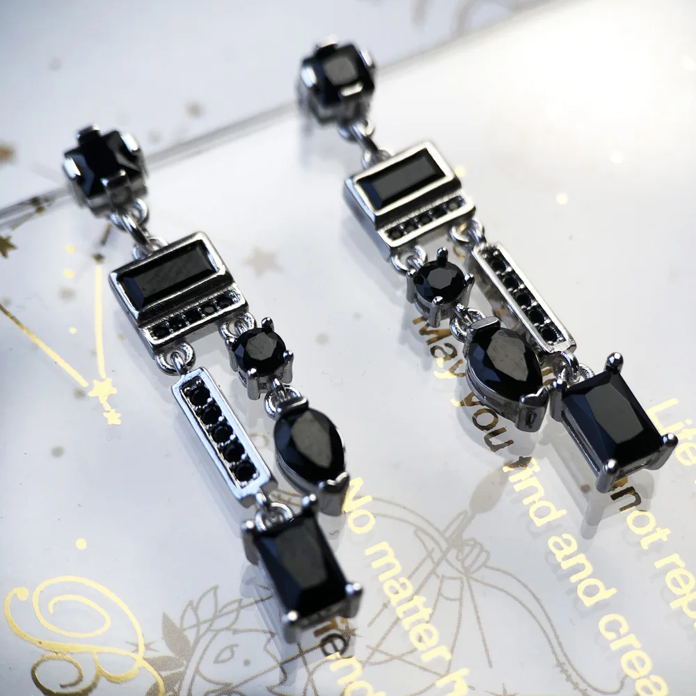 Drop Earrings Black Mix of Shapes Magical Glamorous Jewelry For Women Summer Brand New Sterling Silver 925 Vintage Gift
