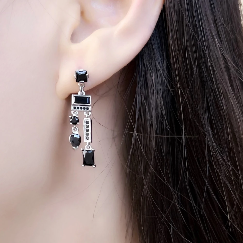 Drop Earrings Black Mix of Shapes Magical Glamorous Jewelry For Women Summer Brand New Sterling Silver 925 Vintage Gift