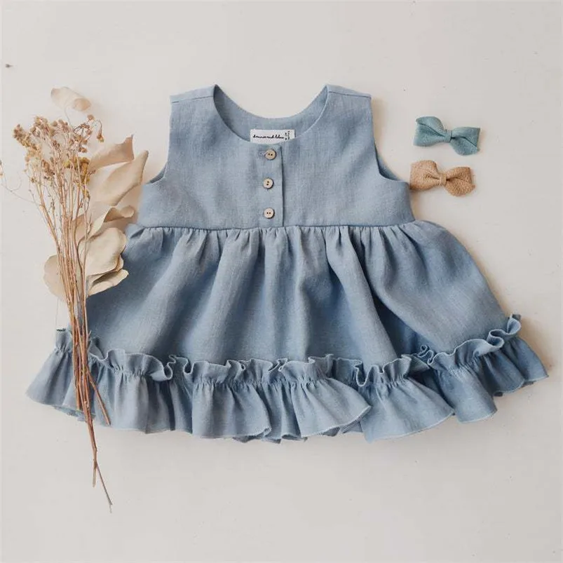 Cotton Linen Baby Girls Clothes Summer 3 Layers Cake Tutu Dress for Girls Clothing Breathable Ruffles Lace Strap Costumes Baby