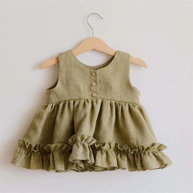 Cotton Linen Baby Girls Clothes Summer 3 Layers Cake Tutu Dress for Girls Clothing Breathable Ruffles Lace Strap Costumes Baby