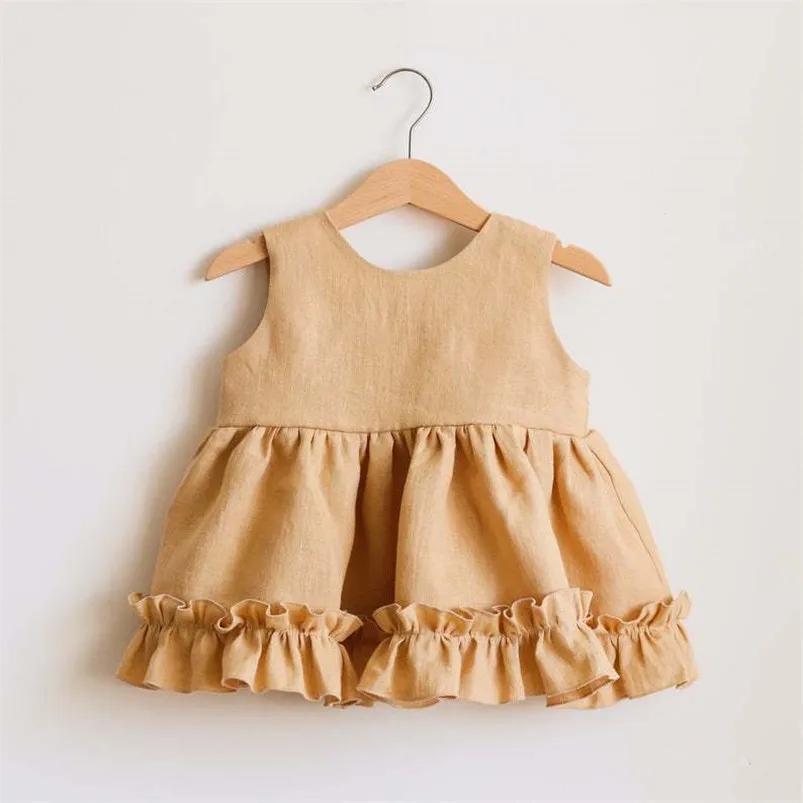 Cotton Linen Baby Girls Clothes Summer 3 Layers Cake Tutu Dress for Girls Clothing Breathable Ruffles Lace Strap Costumes Baby