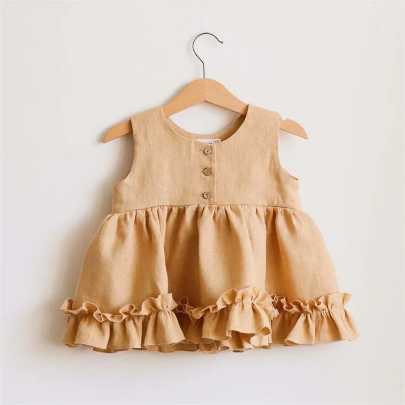 Cotton Linen Baby Girls Clothes Summer 3 Layers Cake Tutu Dress for Girls Clothing Breathable Ruffles Lace Strap Costumes Baby