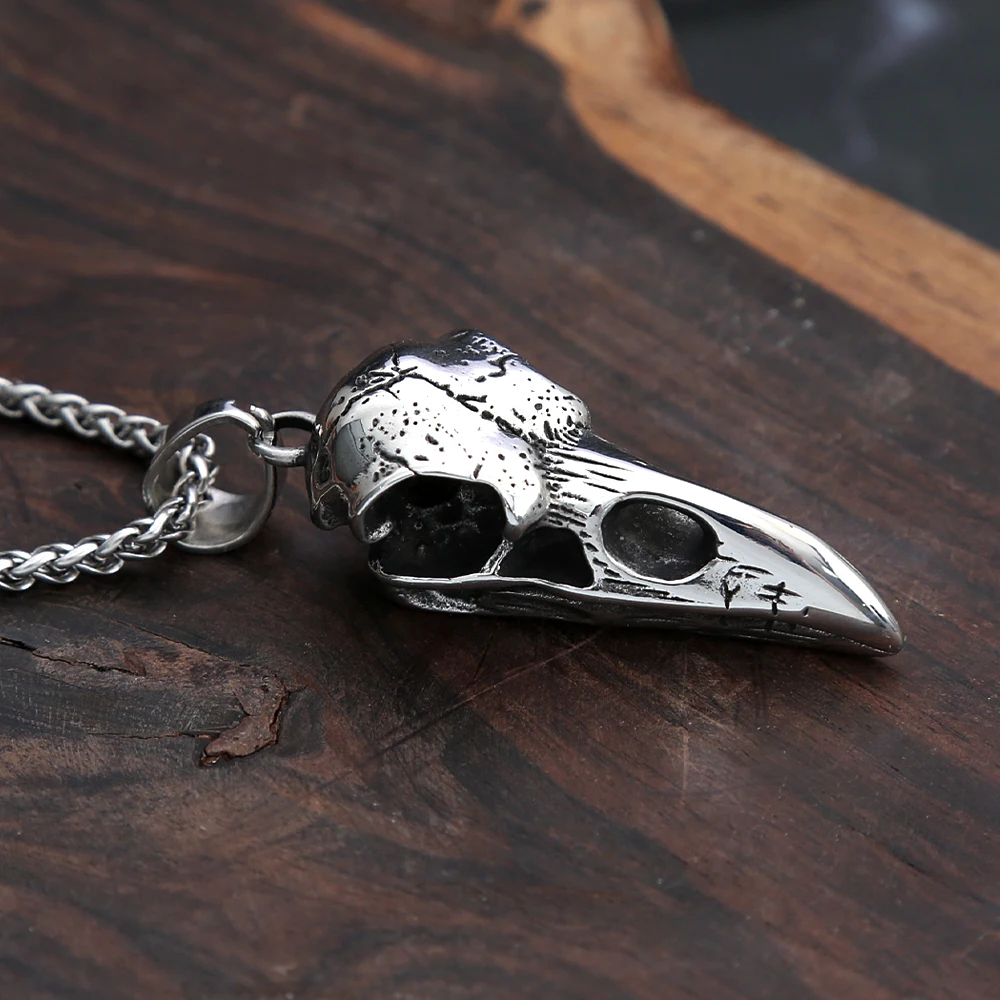 Fashion Nordic Viking Crow Head Odin Pendant Necklace For Men 316L Stainless Steel Punk Hip Hop Teens Animal Personality Jewelry