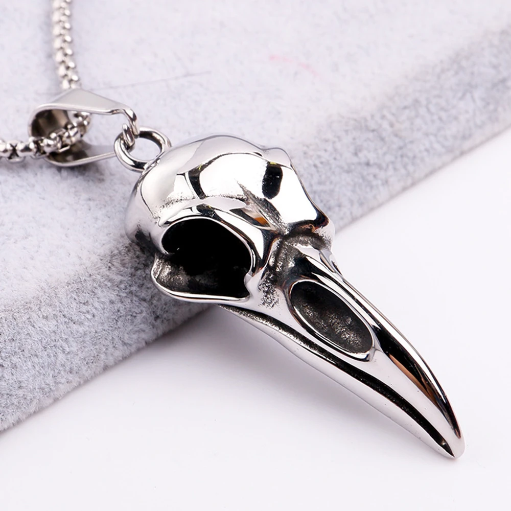 Fashion Nordic Viking Crow Head Odin Pendant Necklace For Men 316L Stainless Steel Punk Hip Hop Teens Animal Personality Jewelry