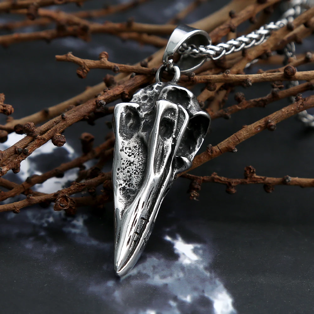 Fashion Nordic Viking Crow Head Odin Pendant Necklace For Men 316L Stainless Steel Punk Hip Hop Teens Animal Personality Jewelry