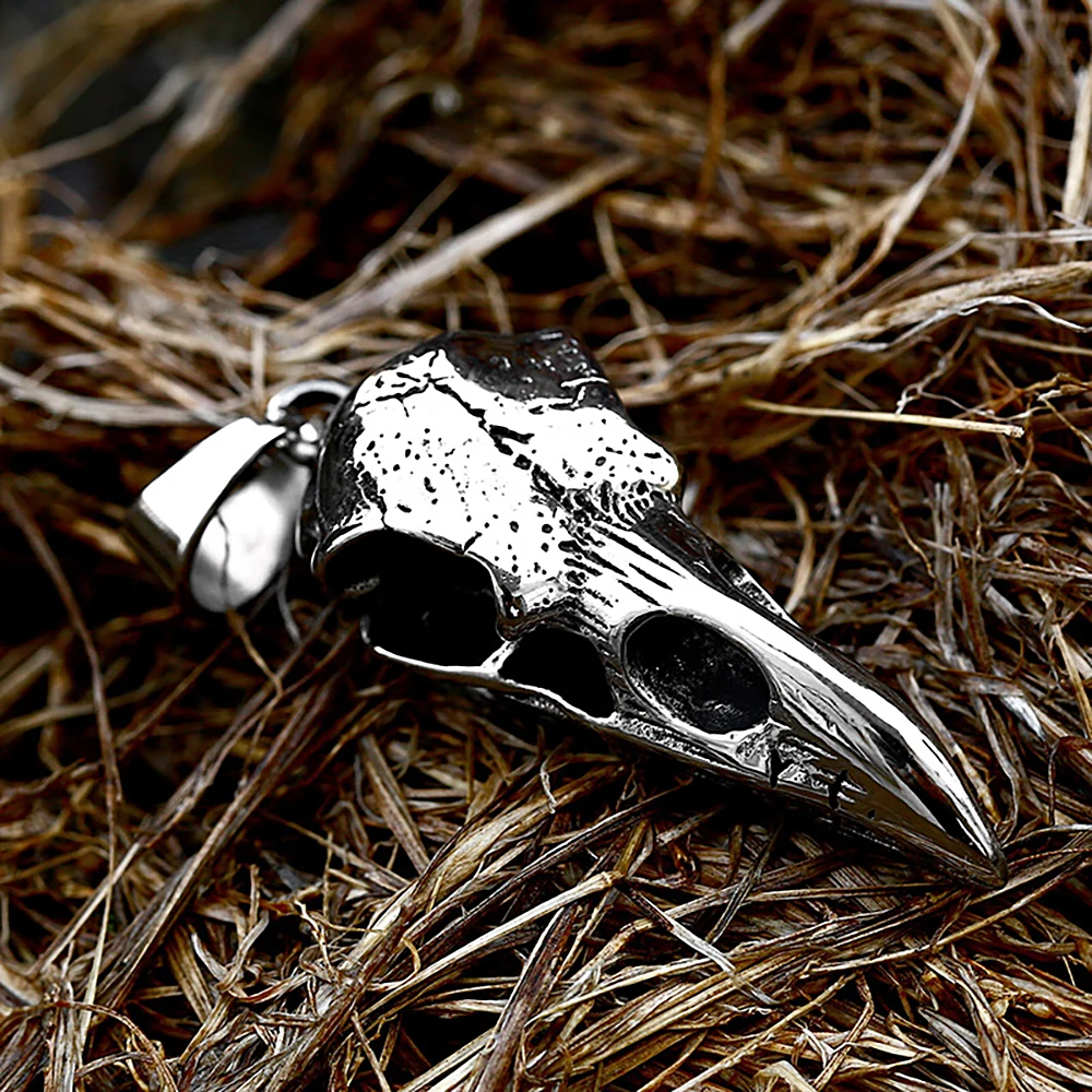 Fashion Nordic Viking Crow Head Odin Pendant Necklace For Men 316L Stainless Steel Punk Hip Hop Teens Animal Personality Jewelry