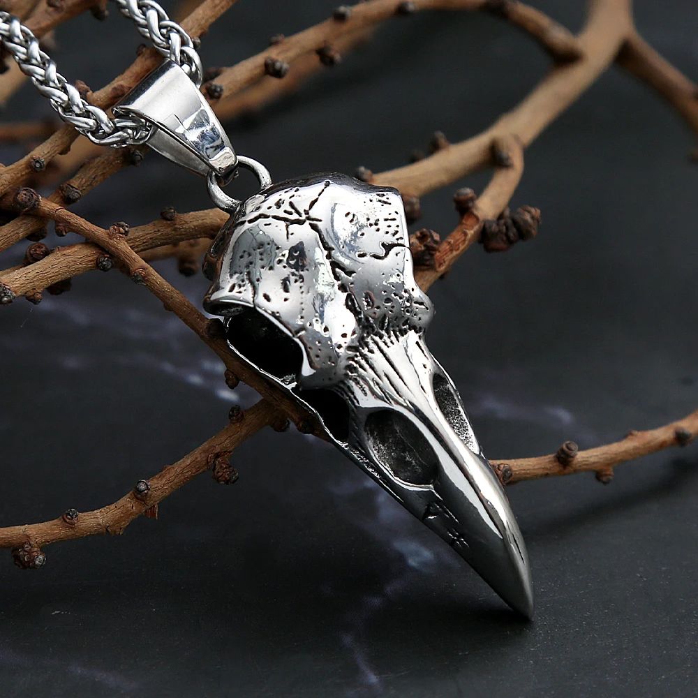 Fashion Nordic Viking Crow Head Odin Pendant Necklace For Men 316L Stainless Steel Punk Hip Hop Teens Animal Personality Jewelry