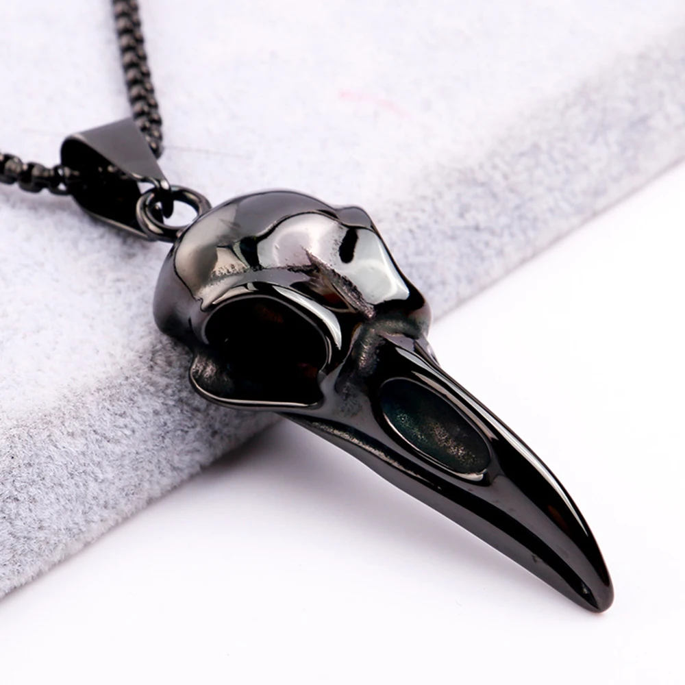 Fashion Nordic Viking Crow Head Odin Pendant Necklace For Men 316L Stainless Steel Punk Hip Hop Teens Animal Personality Jewelry