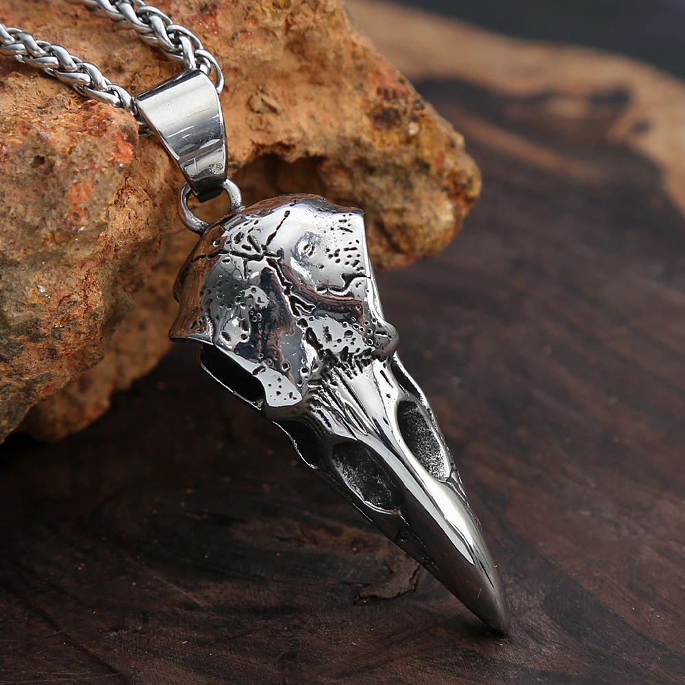Fashion Nordic Viking Crow Head Odin Pendant Necklace For Men 316L Stainless Steel Punk Hip Hop Teens Animal Personality Jewelry