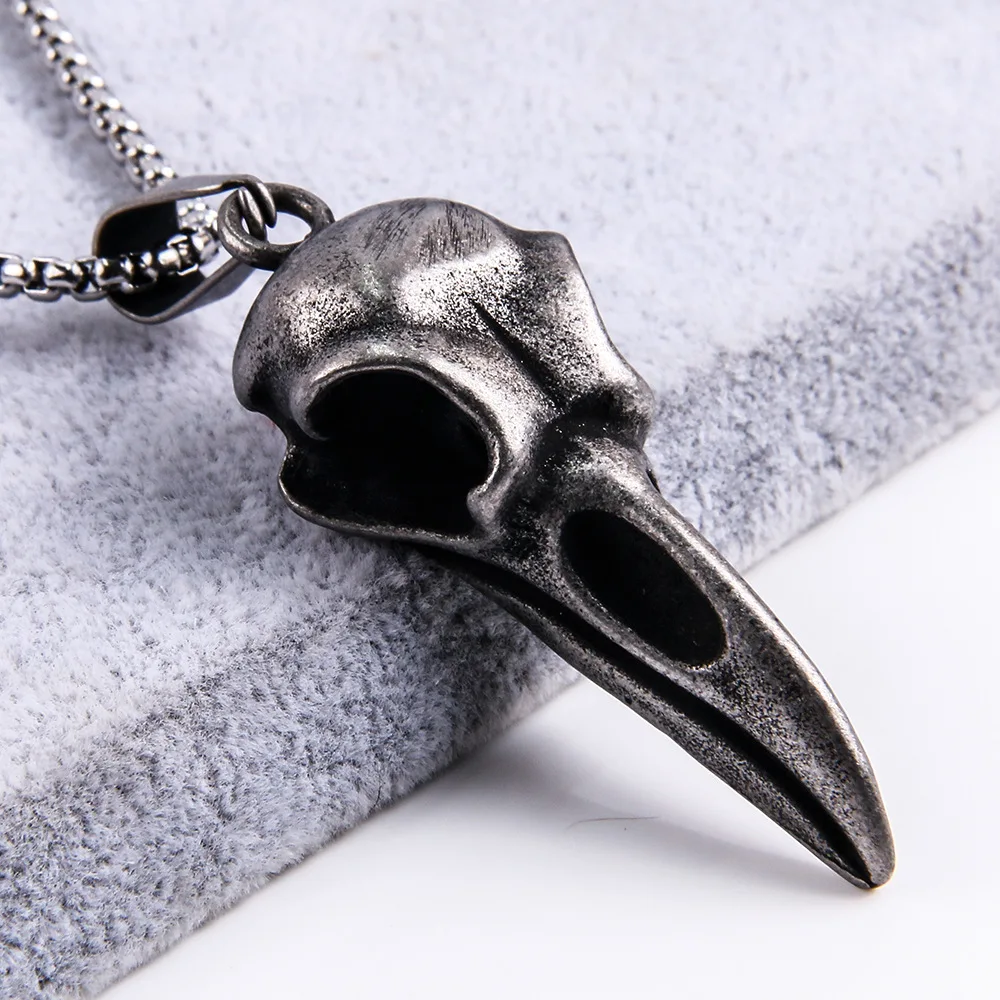 Fashion Nordic Viking Crow Head Odin Pendant Necklace For Men 316L Stainless Steel Punk Hip Hop Teens Animal Personality Jewelry