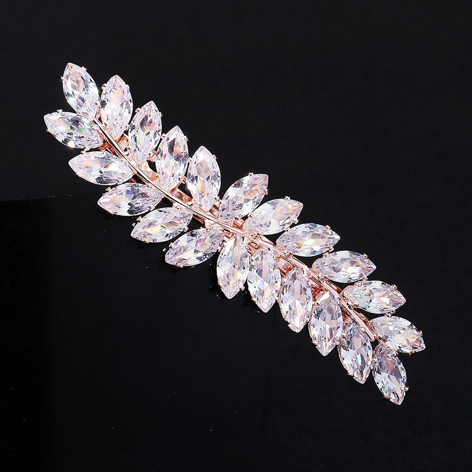 Miallo Fashion Barrette Cubic Zirconia Leaf Hair Clips for Women Accessories Bridal Wedding Hair Jewelry Party  Bride Headpiece