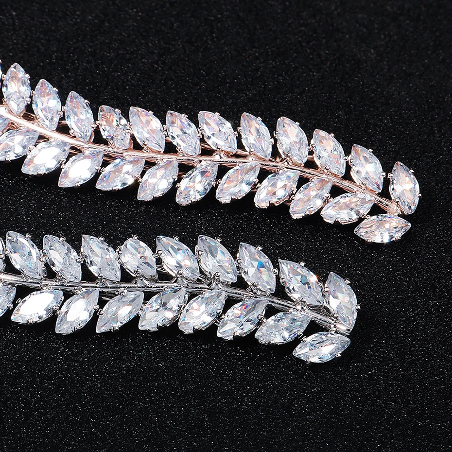 Miallo Fashion Barrette Cubic Zirconia Leaf Hair Clips for Women Accessories Bridal Wedding Hair Jewelry Party  Bride Headpiece