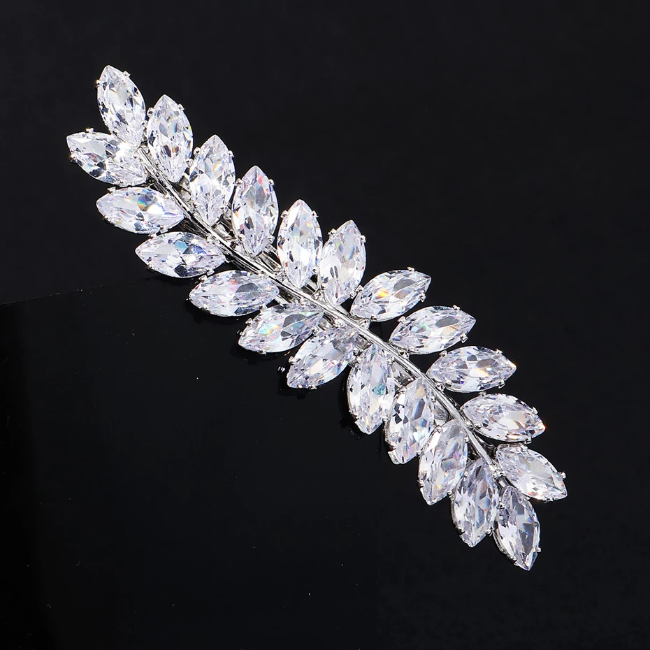 Miallo Fashion Barrette Cubic Zirconia Leaf Hair Clips for Women Accessories Bridal Wedding Hair Jewelry Party  Bride Headpiece