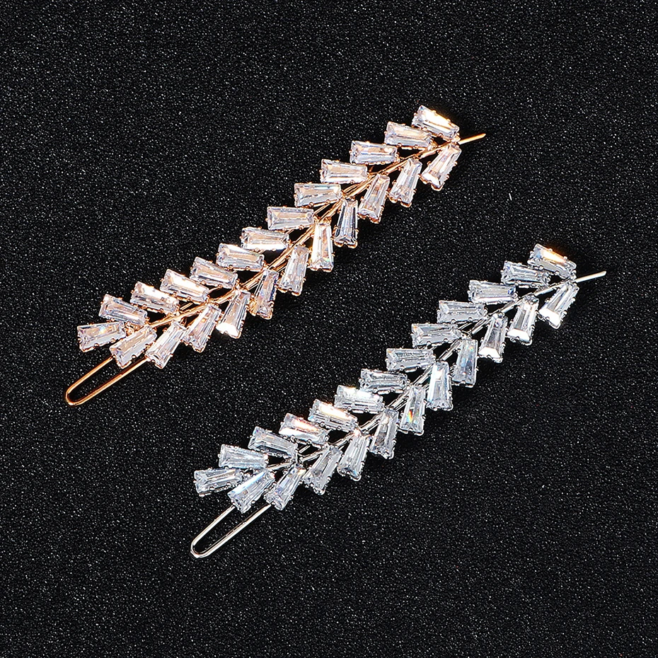 Miallo Fashion Barrette Cubic Zirconia Leaf Hair Clips for Women Accessories Bridal Wedding Hair Jewelry Party  Bride Headpiece