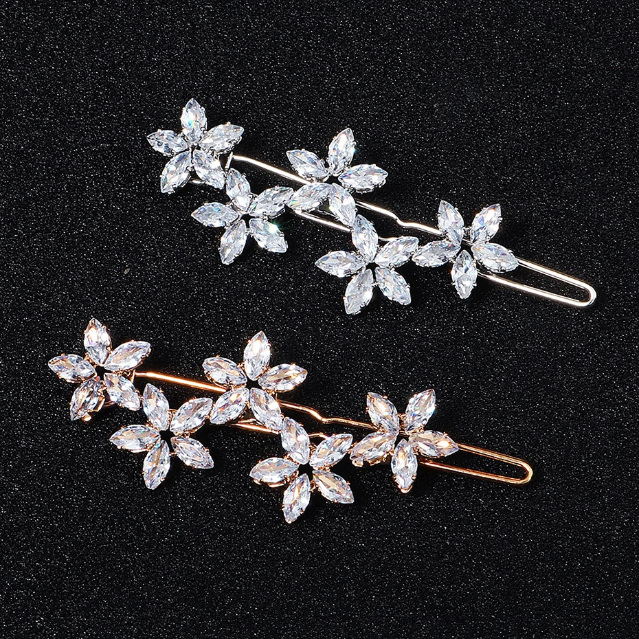 Miallo Fashion Barrette Cubic Zirconia Leaf Hair Clips for Women Accessories Bridal Wedding Hair Jewelry Party  Bride Headpiece