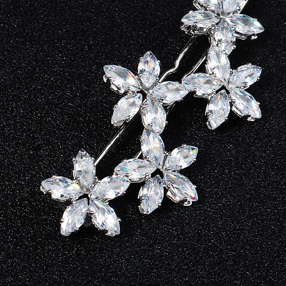 Miallo Fashion Barrette Cubic Zirconia Leaf Hair Clips for Women Accessories Bridal Wedding Hair Jewelry Party  Bride Headpiece