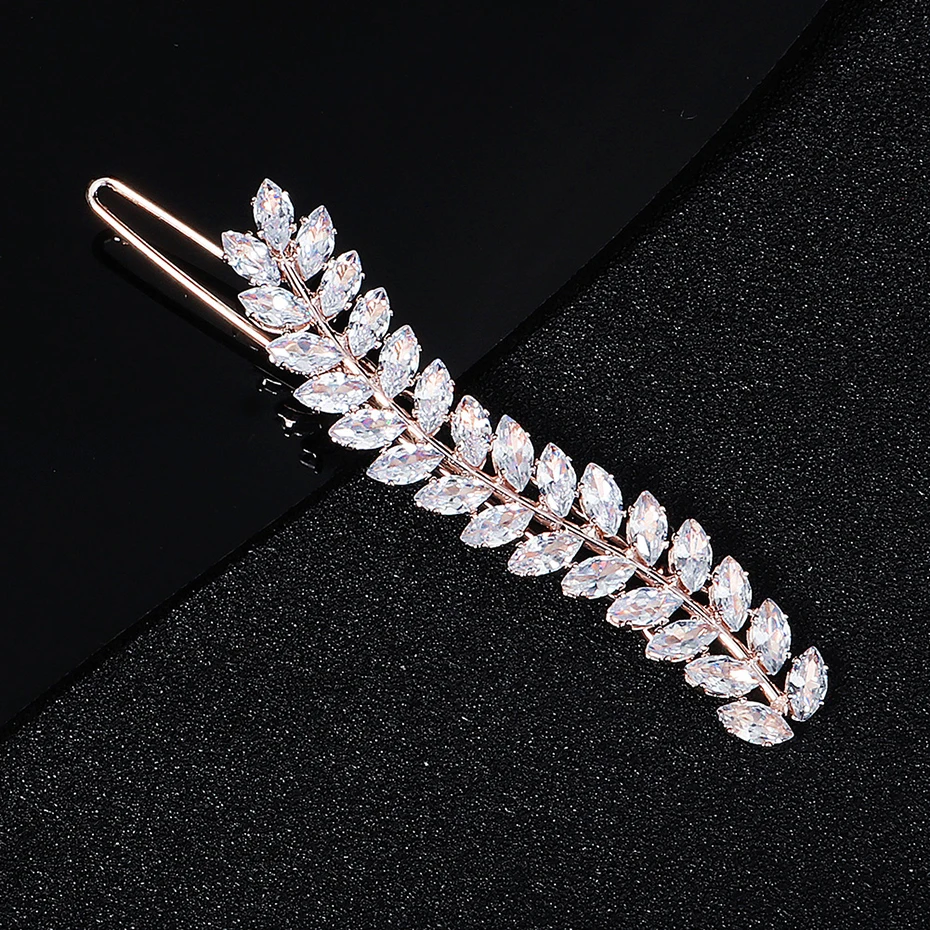 Miallo Fashion Barrette Cubic Zirconia Leaf Hair Clips for Women Accessories Bridal Wedding Hair Jewelry Party  Bride Headpiece