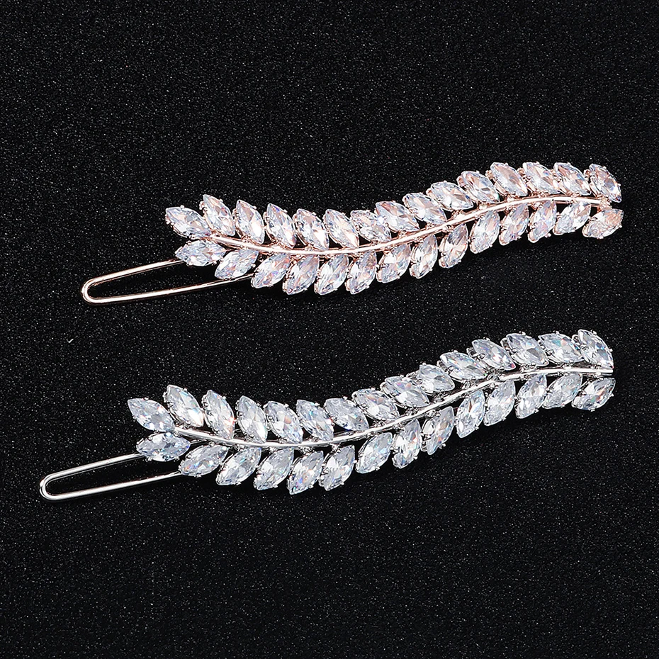 Miallo Fashion Barrette Cubic Zirconia Leaf Hair Clips for Women Accessories Bridal Wedding Hair Jewelry Party  Bride Headpiece