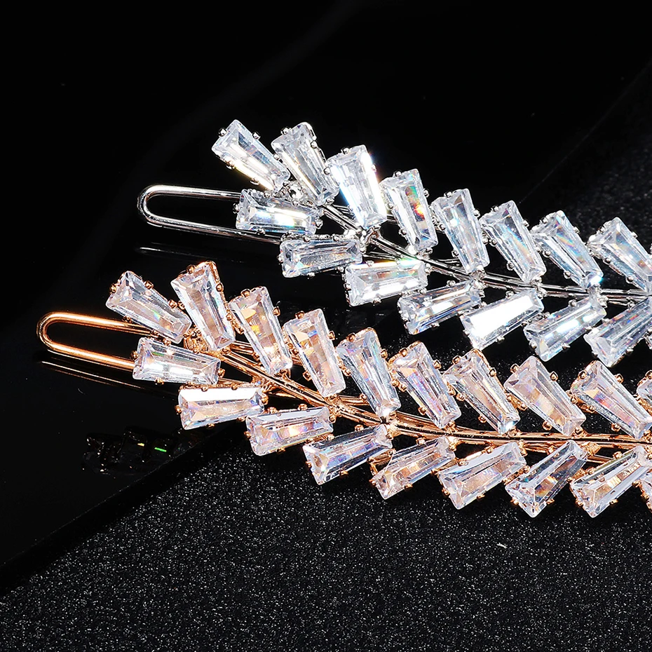 Miallo Fashion Barrette Cubic Zirconia Leaf Hair Clips for Women Accessories Bridal Wedding Hair Jewelry Party  Bride Headpiece