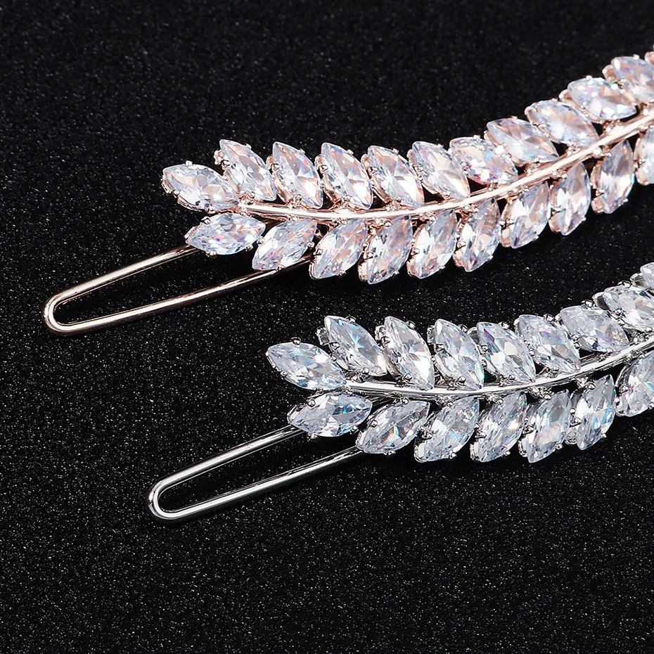 Miallo Fashion Barrette Cubic Zirconia Leaf Hair Clips for Women Accessories Bridal Wedding Hair Jewelry Party  Bride Headpiece