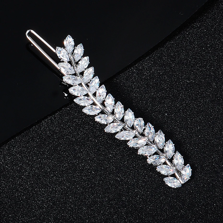 Miallo Fashion Barrette Cubic Zirconia Leaf Hair Clips for Women Accessories Bridal Wedding Hair Jewelry Party  Bride Headpiece
