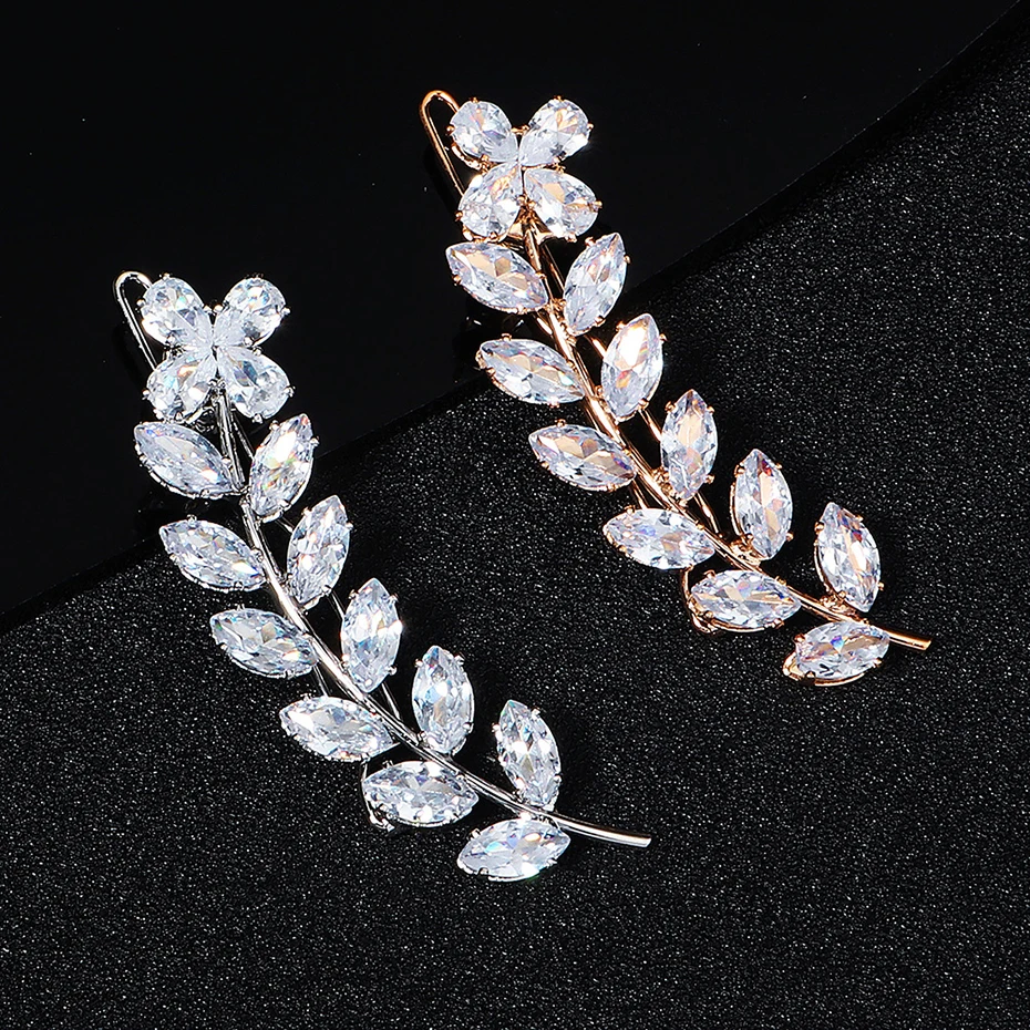 Miallo Fashion Barrette Cubic Zirconia Leaf Hair Clips for Women Accessories Bridal Wedding Hair Jewelry Party  Bride Headpiece