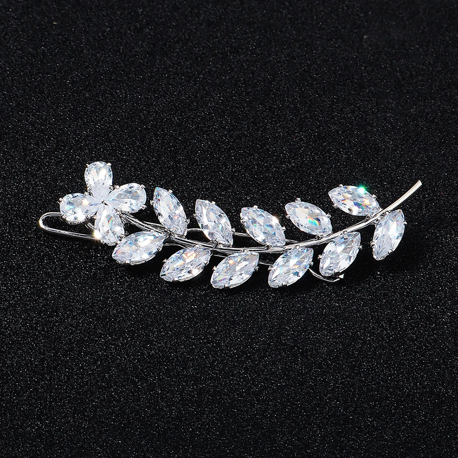 Miallo Fashion Barrette Cubic Zirconia Leaf Hair Clips for Women Accessories Bridal Wedding Hair Jewelry Party  Bride Headpiece