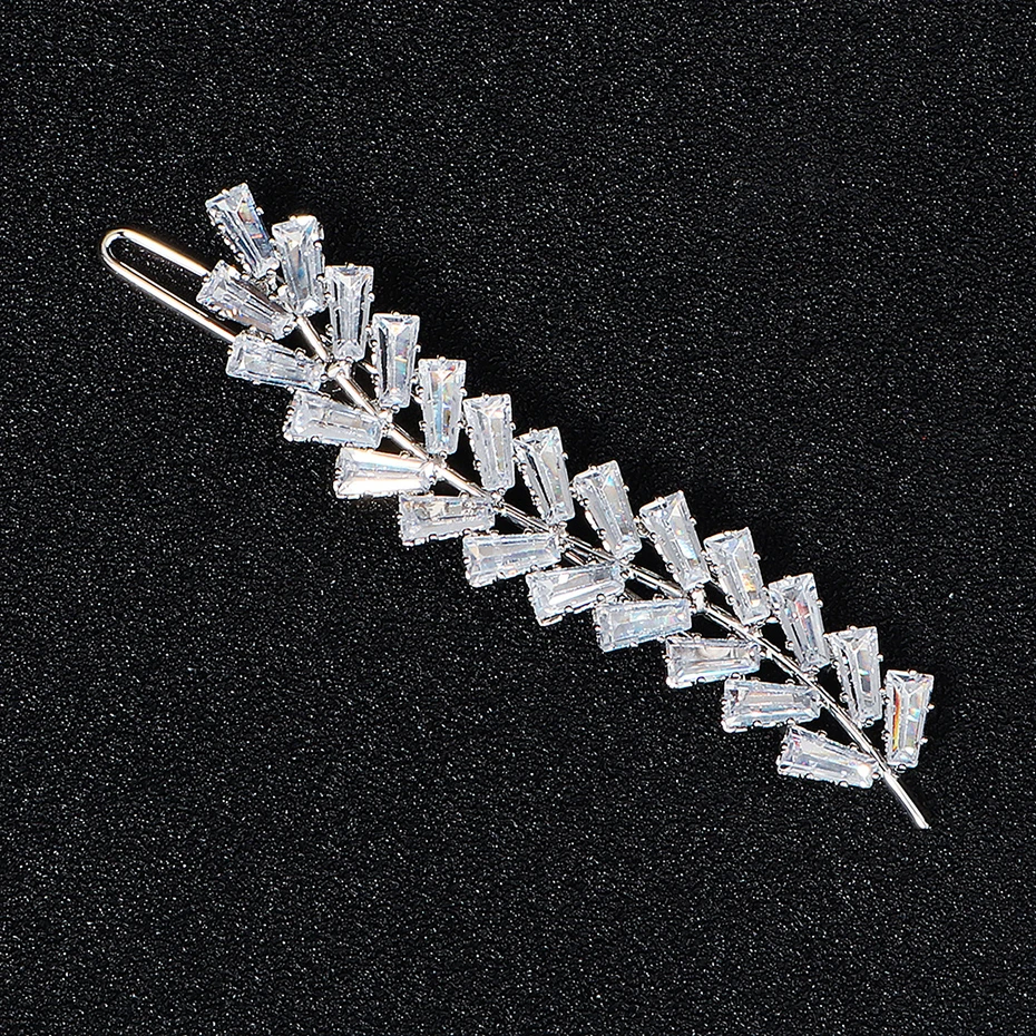 Miallo Fashion Barrette Cubic Zirconia Leaf Hair Clips for Women Accessories Bridal Wedding Hair Jewelry Party  Bride Headpiece