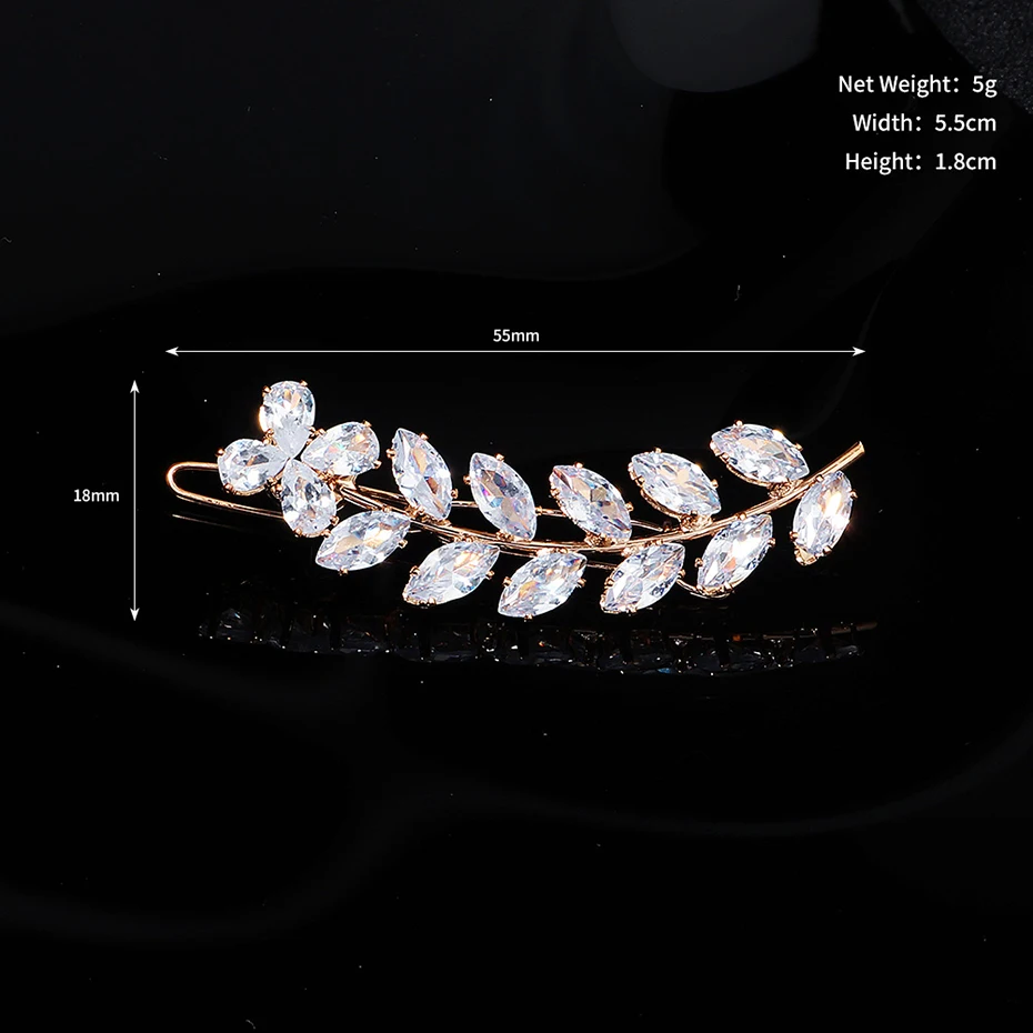 Miallo Fashion Barrette Cubic Zirconia Leaf Hair Clips for Women Accessories Bridal Wedding Hair Jewelry Party  Bride Headpiece