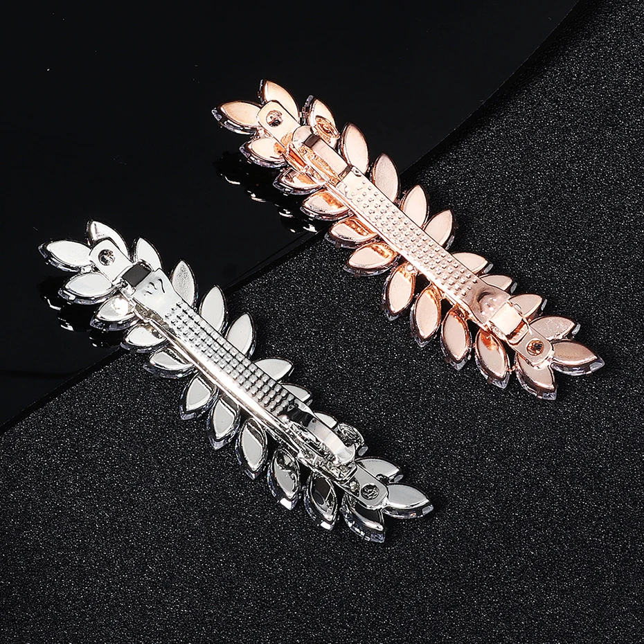 Miallo Fashion Barrette Cubic Zirconia Leaf Hair Clips for Women Accessories Bridal Wedding Hair Jewelry Party  Bride Headpiece