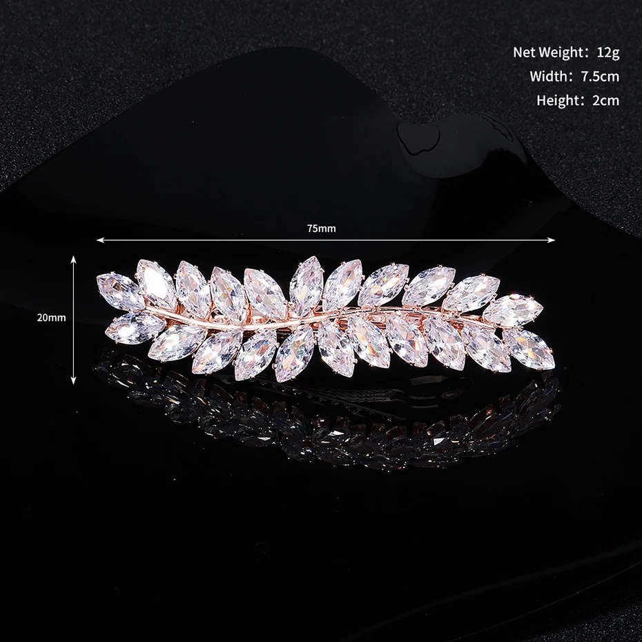 Miallo Fashion Barrette Cubic Zirconia Leaf Hair Clips for Women Accessories Bridal Wedding Hair Jewelry Party  Bride Headpiece
