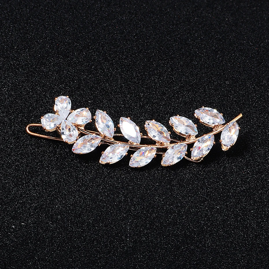Miallo Fashion Barrette Cubic Zirconia Leaf Hair Clips for Women Accessories Bridal Wedding Hair Jewelry Party  Bride Headpiece