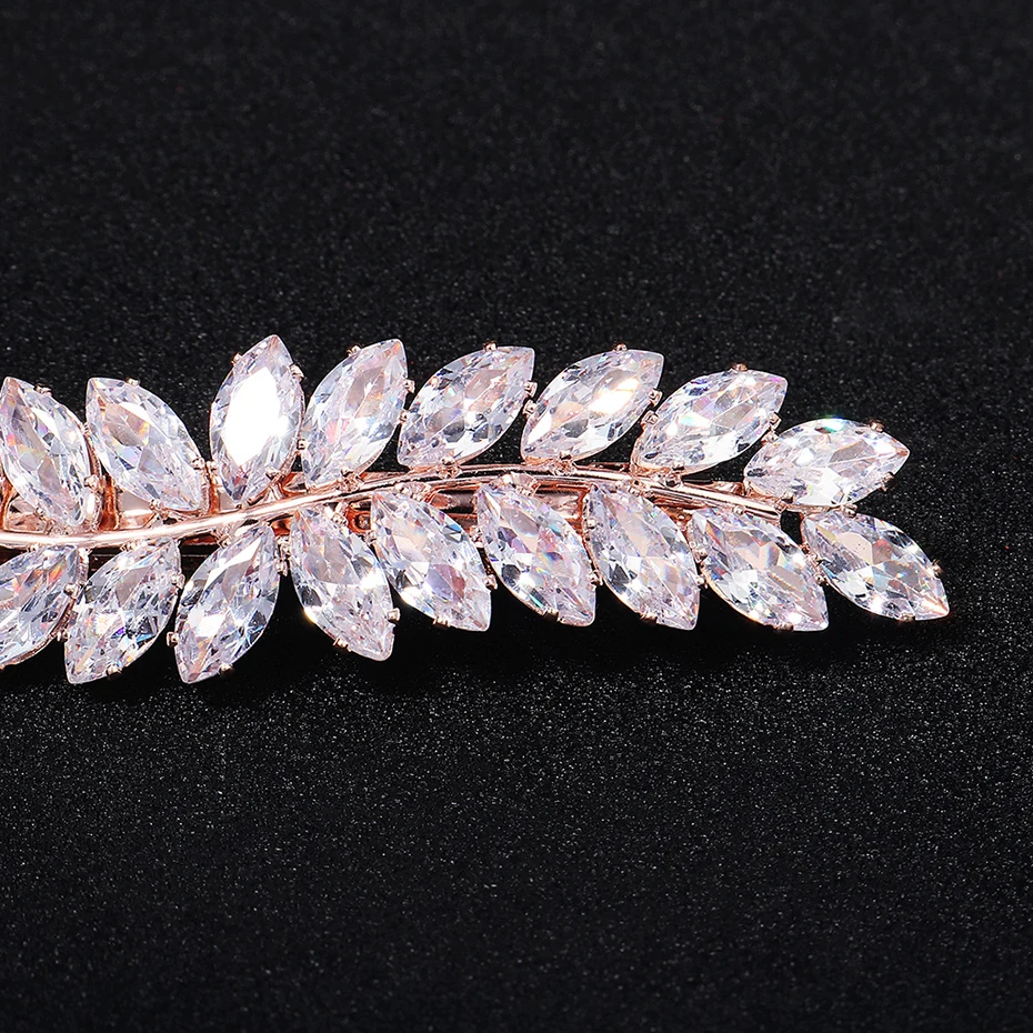Miallo Fashion Barrette Cubic Zirconia Leaf Hair Clips for Women Accessories Bridal Wedding Hair Jewelry Party  Bride Headpiece