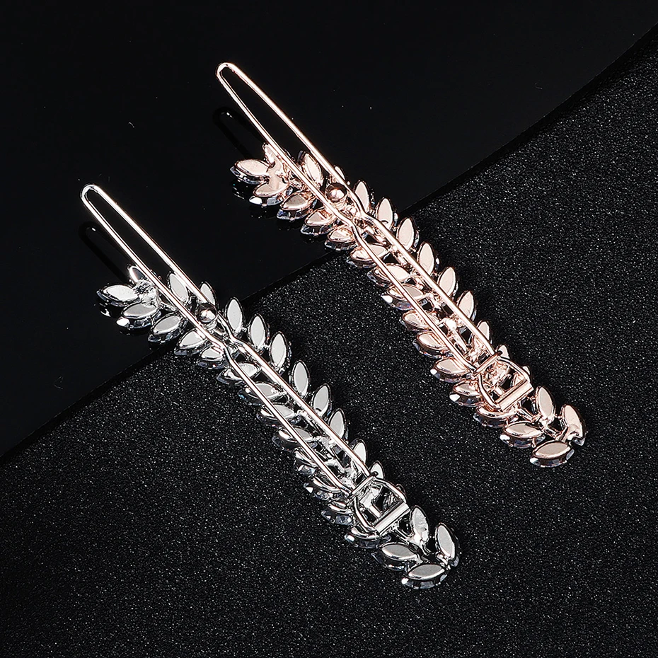Miallo Fashion Barrette Cubic Zirconia Leaf Hair Clips for Women Accessories Bridal Wedding Hair Jewelry Party  Bride Headpiece