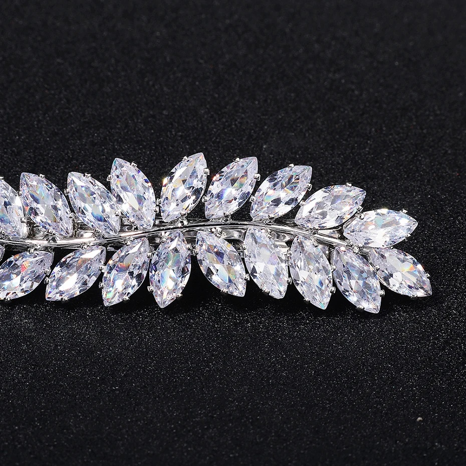 Miallo Fashion Barrette Cubic Zirconia Leaf Hair Clips for Women Accessories Bridal Wedding Hair Jewelry Party  Bride Headpiece