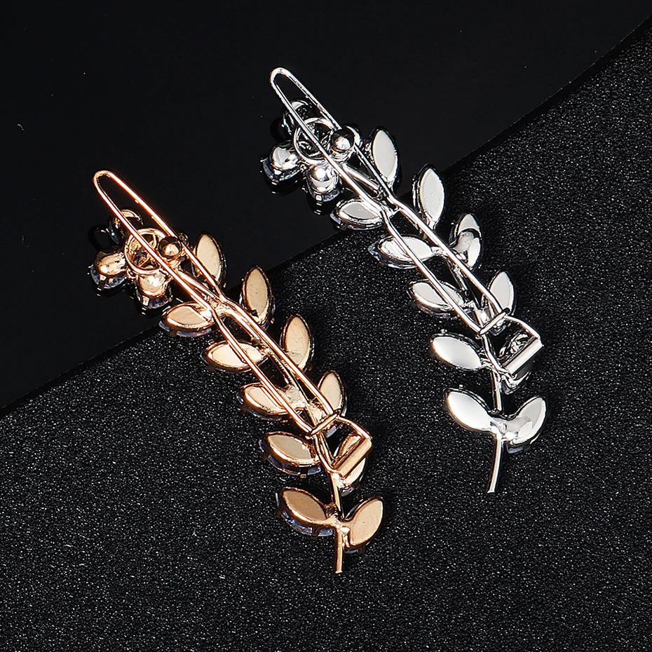 Miallo Fashion Barrette Cubic Zirconia Leaf Hair Clips for Women Accessories Bridal Wedding Hair Jewelry Party  Bride Headpiece