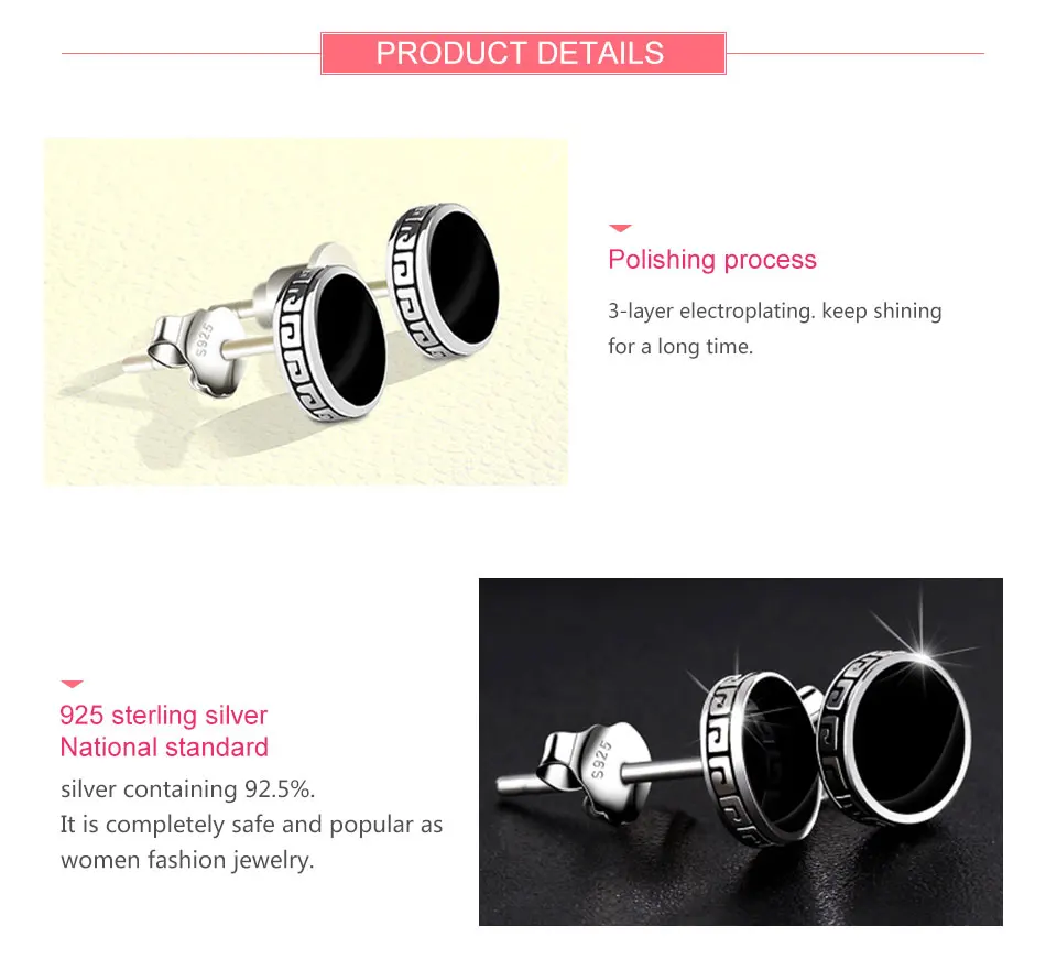 ZDADAN 925 Sterling Silver 6mm 8mm Black Round Stud Earrings For Women Jewelry Accessories Wholesale