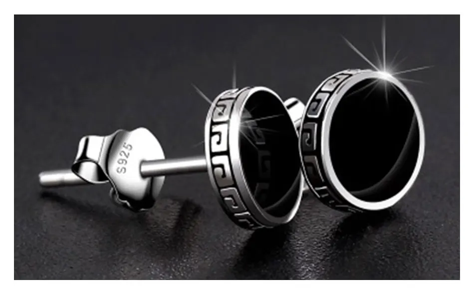 ZDADAN 925 Sterling Silver 6mm 8mm Black Round Stud Earrings For Women Jewelry Accessories Wholesale