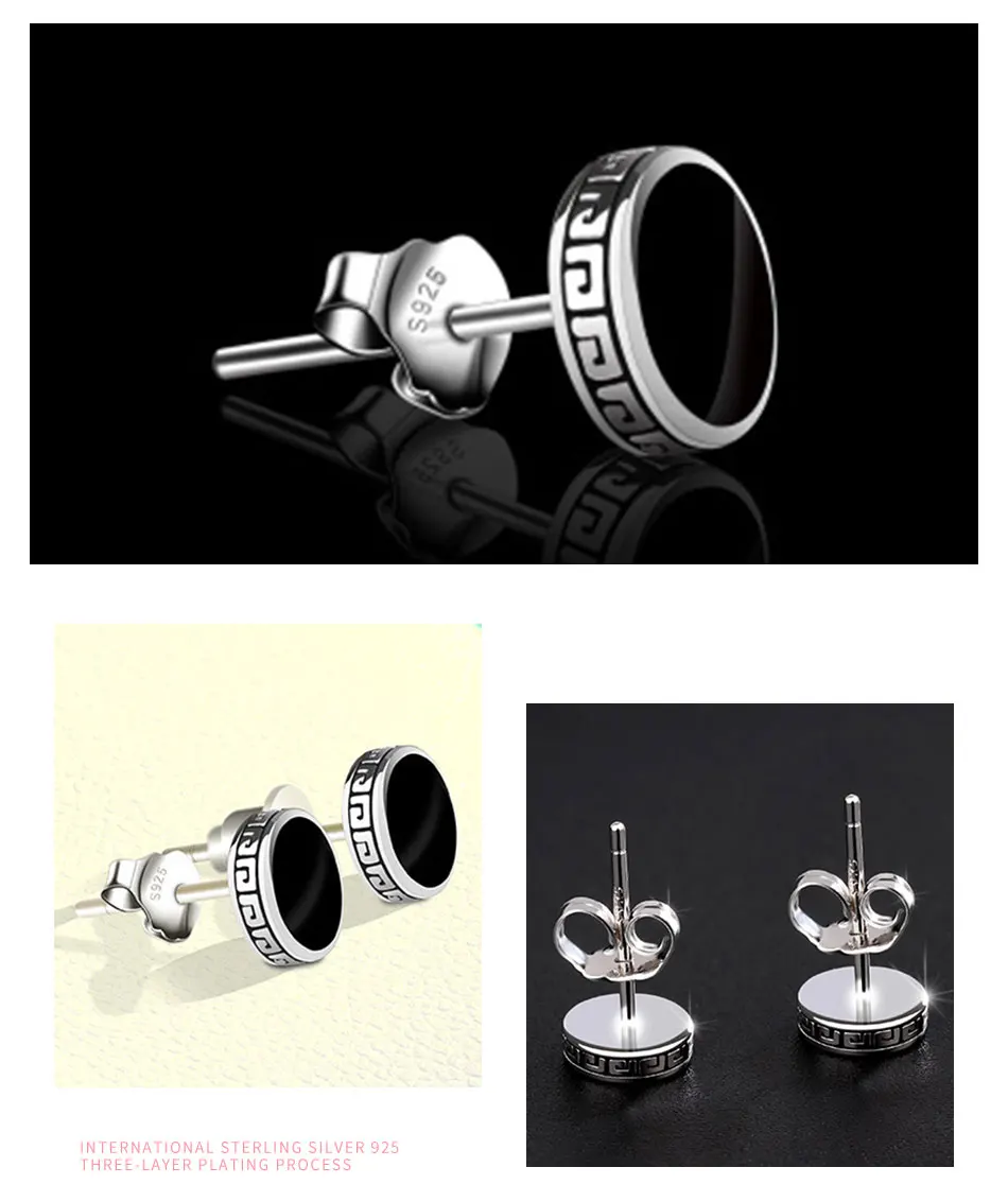 ZDADAN 925 Sterling Silver 6mm 8mm Black Round Stud Earrings For Women Jewelry Accessories Wholesale