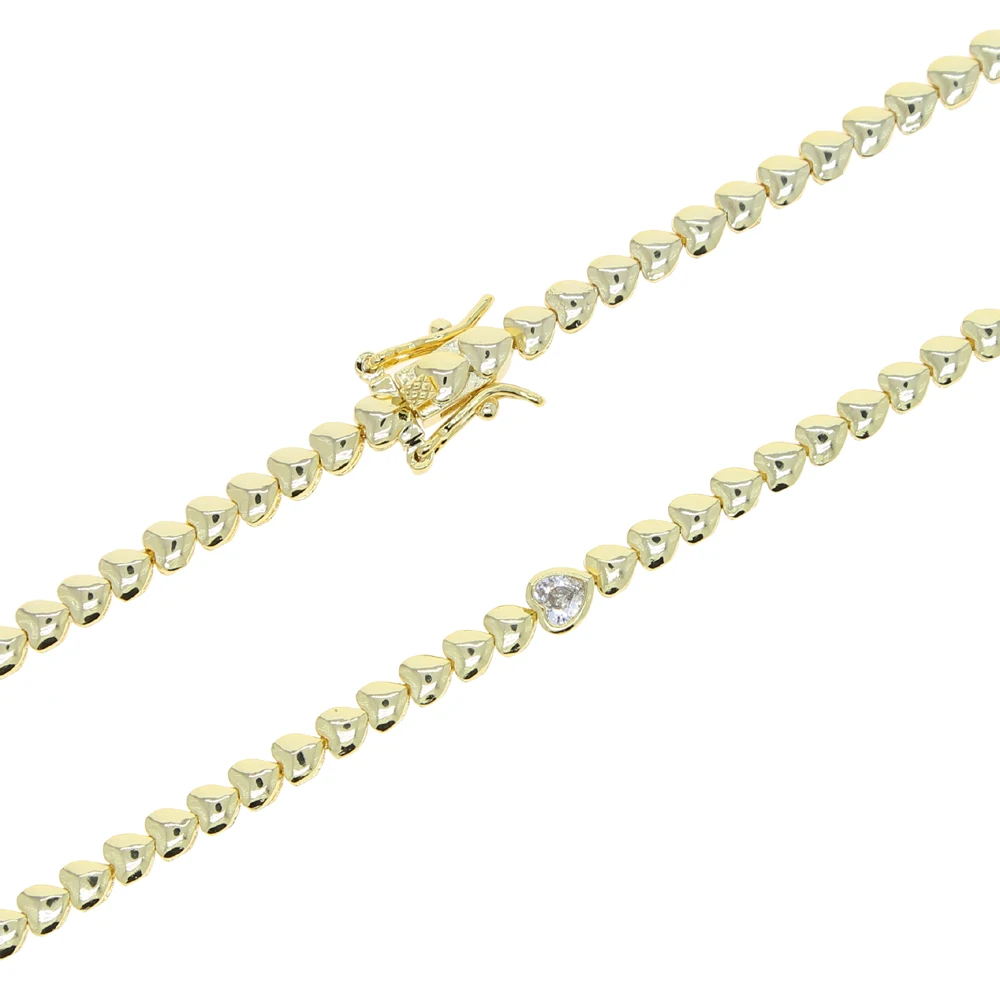 Gold Color Heart Shaped Tennis Chain Bracelet For Women Girlfriend Lover Gift Fashion Classic Jewelry 2022 New