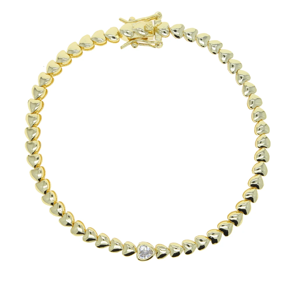 Gold Color Heart Shaped Tennis Chain Bracelet For Women Girlfriend Lover Gift Fashion Classic Jewelry 2022 New