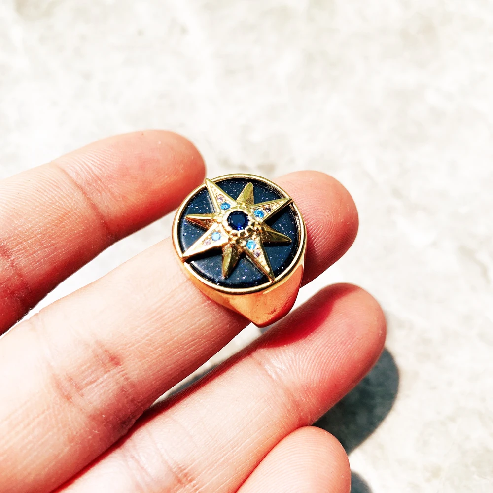 Golden Royalty Star With Stones Ring Europe Fine Jewerly For Women Autumn Lucky Gift In 925 Sterling Silver